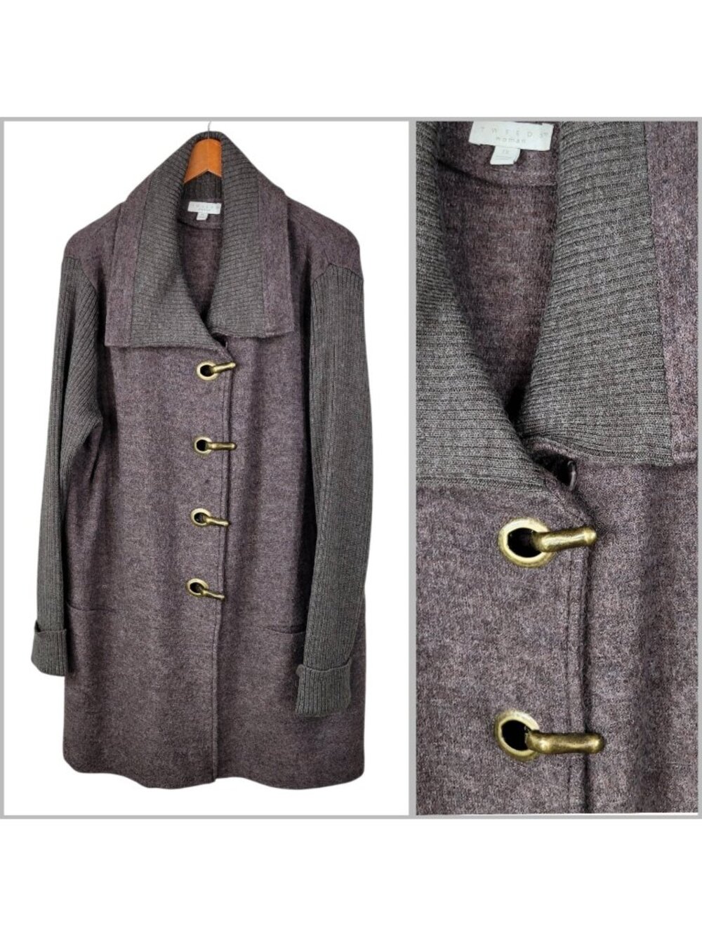 Tweeds Wool Plus Size 1X Cardigan Sweater Jacket Brown Long Duster Lagenlook
